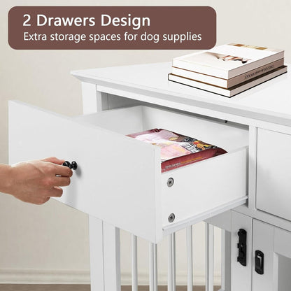 Meuble pour cage de 112 cm (44 pouces) BOSSIN, niche en bois avec table d'appoint et tiroirs de rangement, niche décorative pour animaux de compagnie