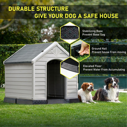 Niche pour chien BOSSIN en plastique pour chiens de petite et grande taille, niche isolée pour chiots d'intérieur et d'extérieur avec plancher surélevé