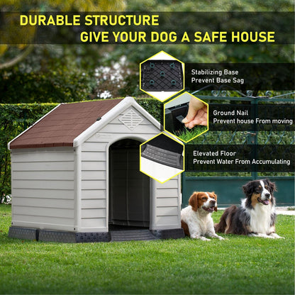 Niche pour chien BOSSIN en plastique pour chiens de petite et grande taille, niche isolée pour chiots d'intérieur et d'extérieur avec plancher surélevé