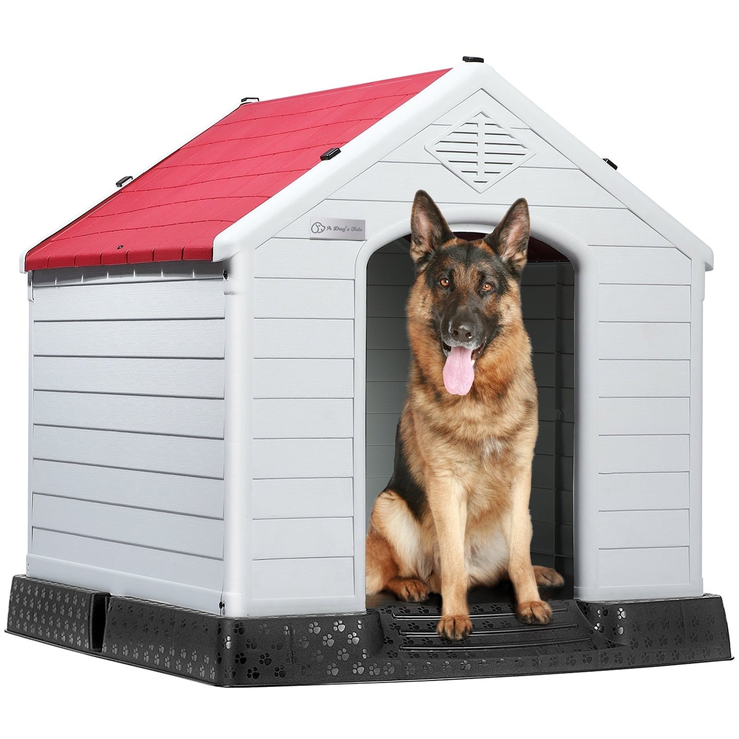 Niche pour chien BOSSIN en plastique pour chiens de petite et grande taille, niche isolée pour chiots d'intérieur et d'extérieur avec plancher surélevé