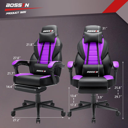Chaise de jeu BOSSIN style racing, chaise de jeu grande taille (136 kg) avec dossier haut