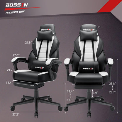 Chaise de jeu BOSSIN style racing, chaise de jeu grande taille (136 kg) avec dossier haut