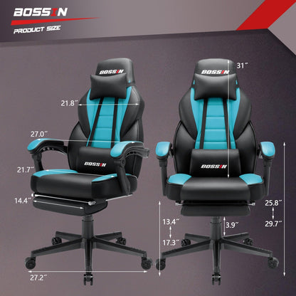 Chaise de jeu BOSSIN style racing, chaise de jeu grande taille (136 kg) avec dossier haut