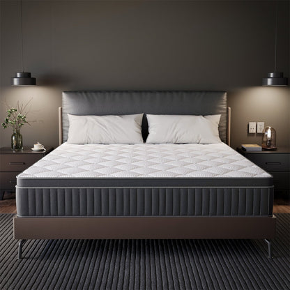 Matelas hybride à ressorts ensachés SweDrea de 30 cm (12 po) avec système de refroidissement et isolation des mouvements, certifié CertiPUR-US, SGS et OEKO-TEX.