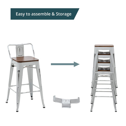 Ensemble de 4 tabourets de bar industriels en métal avec dossier et assise en bois