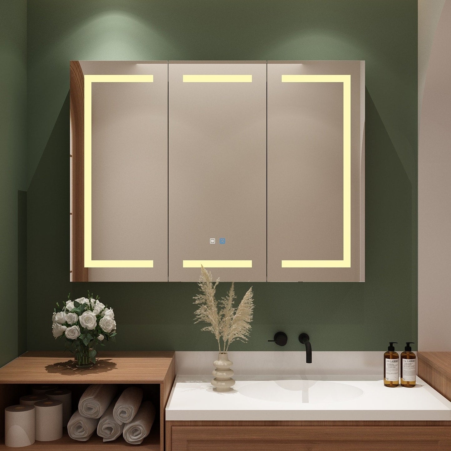 Armoire à pharmacie murale blanche avec miroir LED antibuée 6000K