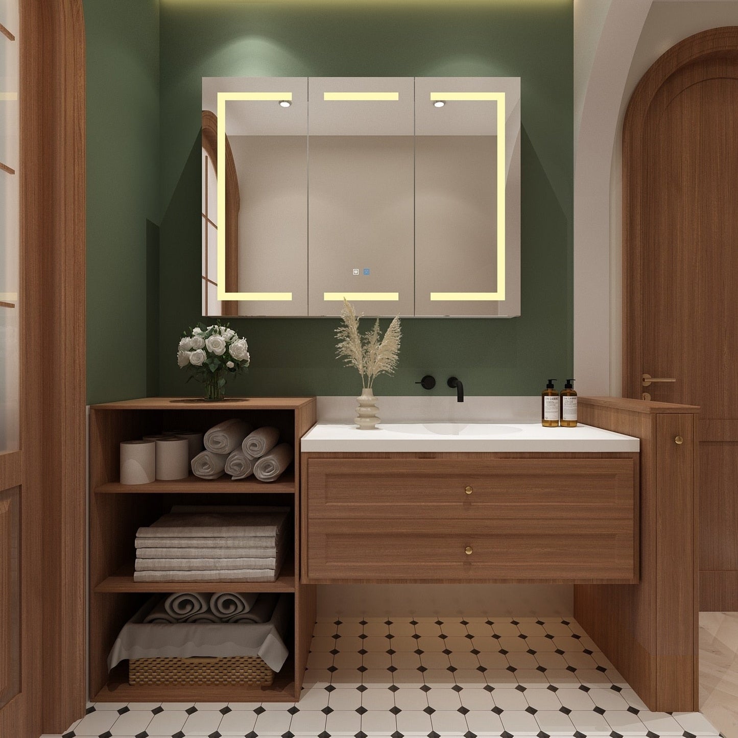 Armoire à pharmacie murale blanche avec miroir LED antibuée 6000K