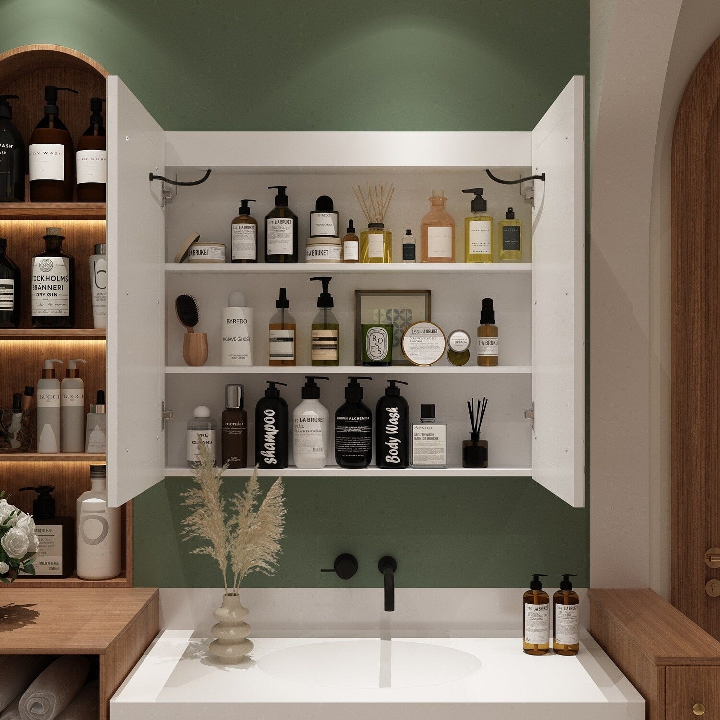 Armoire à pharmacie murale blanche avec miroir LED antibuée 6000K