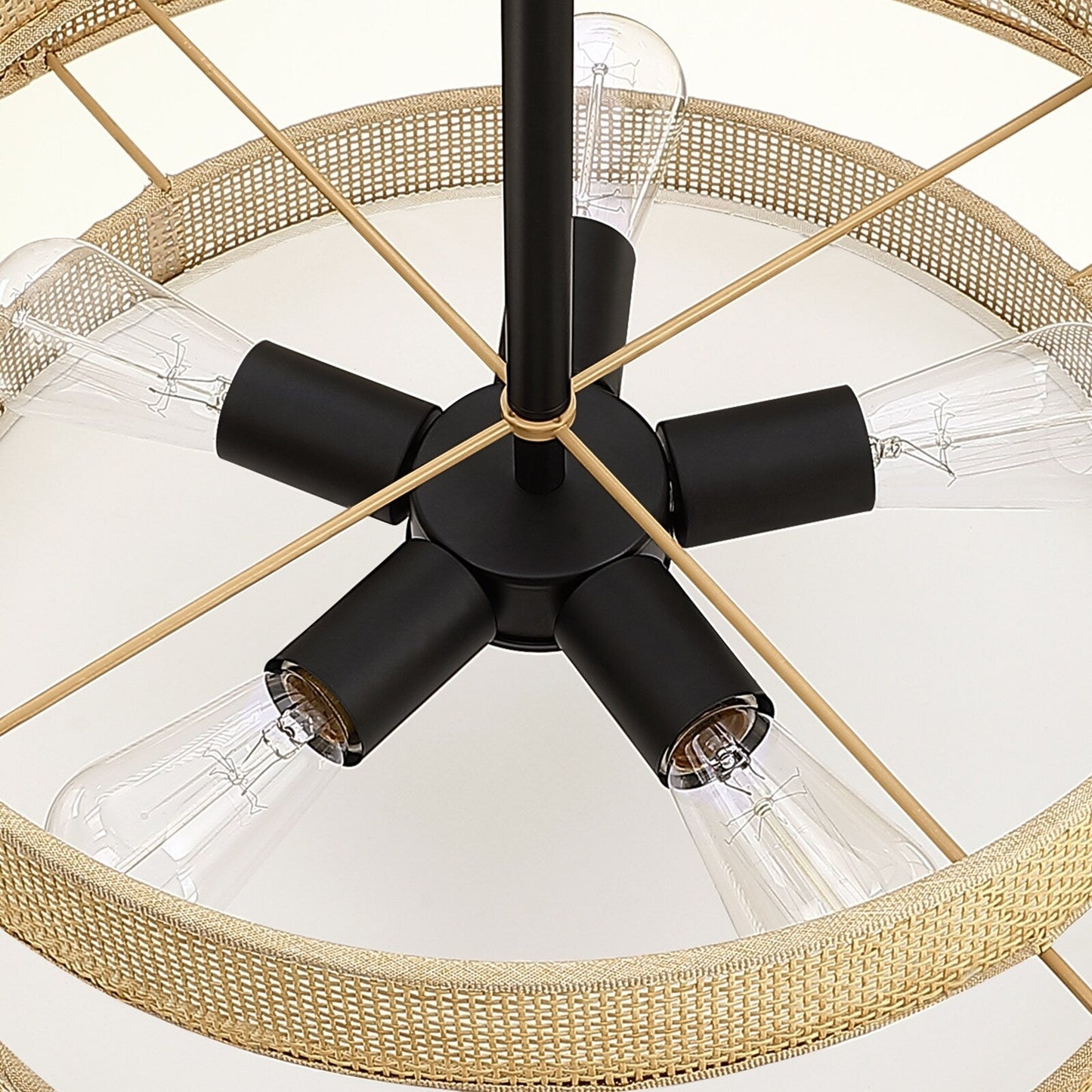 Lustre tambour côtier noir Bayou à 5 lumières avec double abat-jour en rotin - 61 cm (24 po) de large