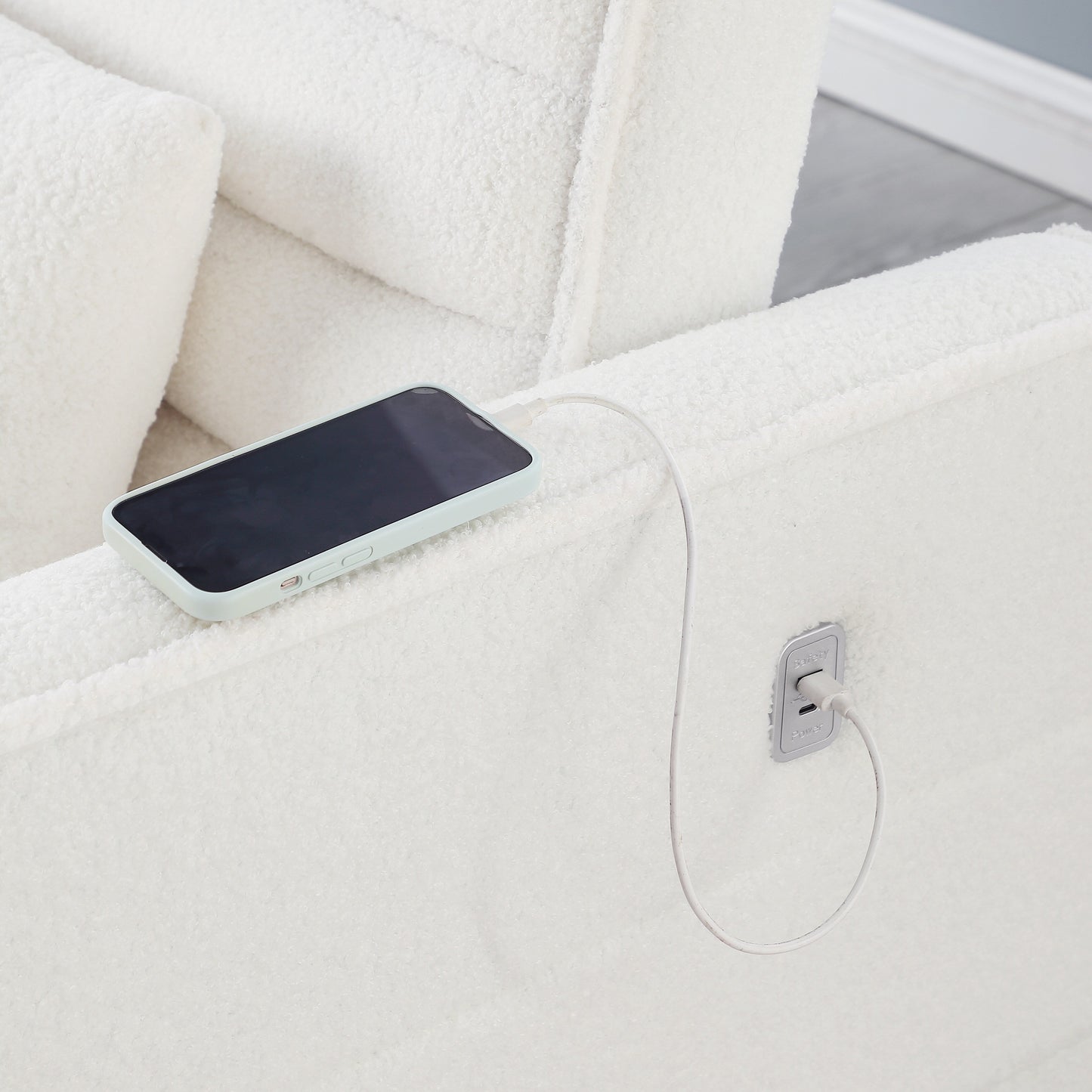 Canapé-lit convertible deux places en tissu bouclé beige 55,12 avec dossier réglable et 2 coussins lombaires pour salon