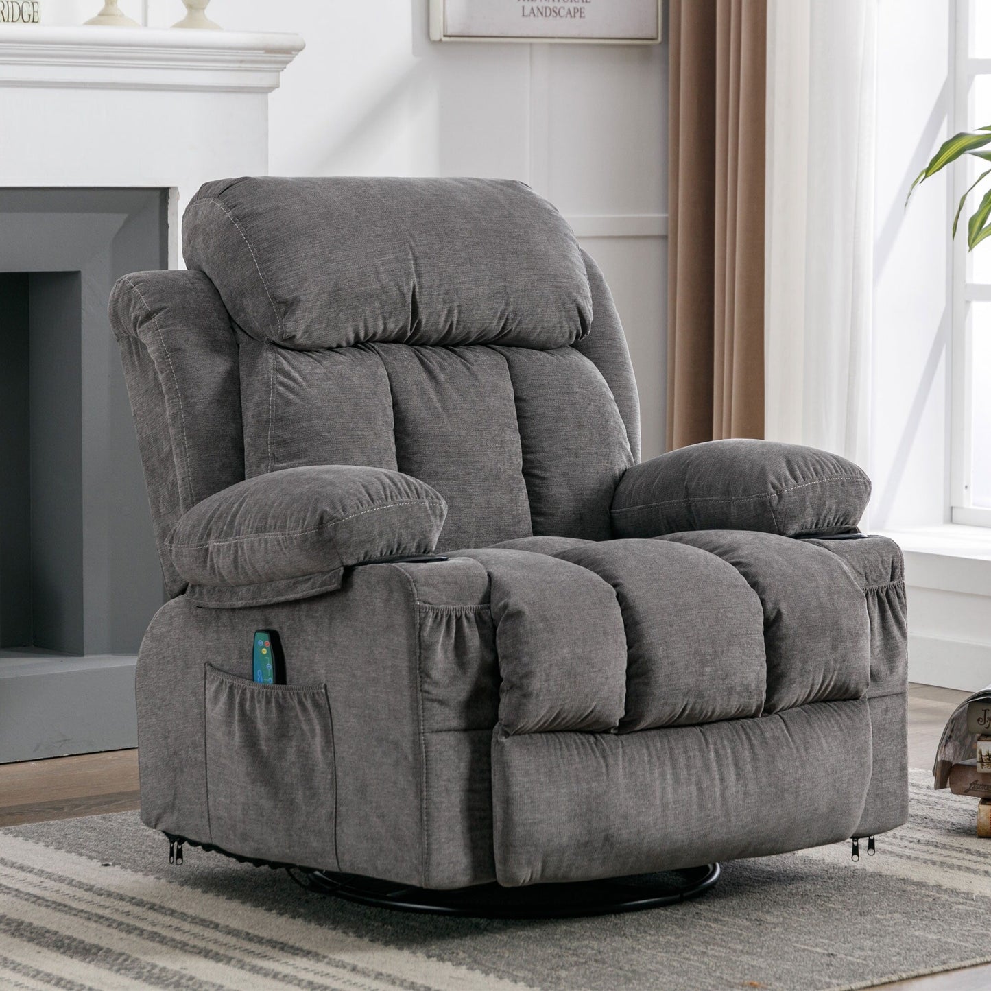 Fauteuil inclinable pivotant beige avec massage, chauffage et chargement USB