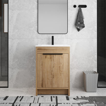 Meuble-lavabo Beingnext 24/30/36 avec vasque, meuble-lavabo autoportant avec porte à fermeture douce et étagère réglable