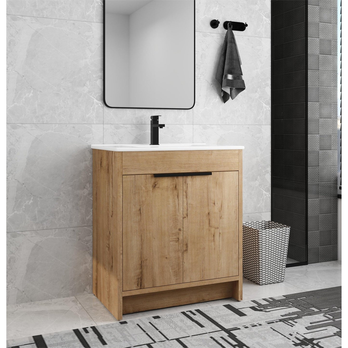 Meuble-lavabo Beingnext 24/30/36 avec vasque, meuble-lavabo autoportant avec porte à fermeture douce et étagère réglable
