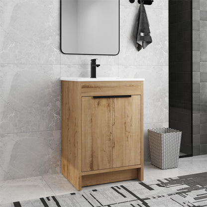 Meuble-lavabo Beingnext 24/30/36 avec vasque, meuble-lavabo autoportant avec porte à fermeture douce et étagère réglable