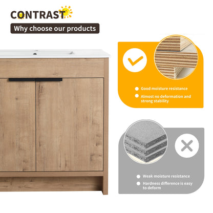 Meuble-lavabo Beingnext 24/30/36 avec vasque, meuble-lavabo autoportant avec porte à fermeture douce et étagère réglable