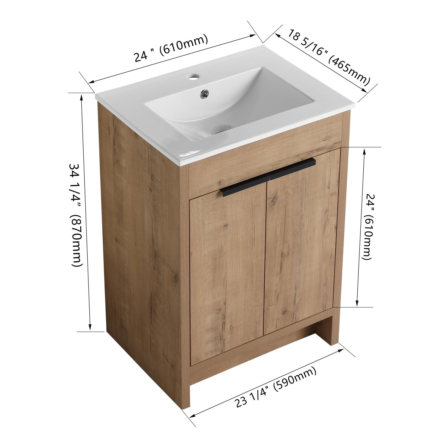 Meuble-lavabo Beingnext 24/30/36 avec vasque, meuble-lavabo autoportant avec porte à fermeture douce et étagère réglable