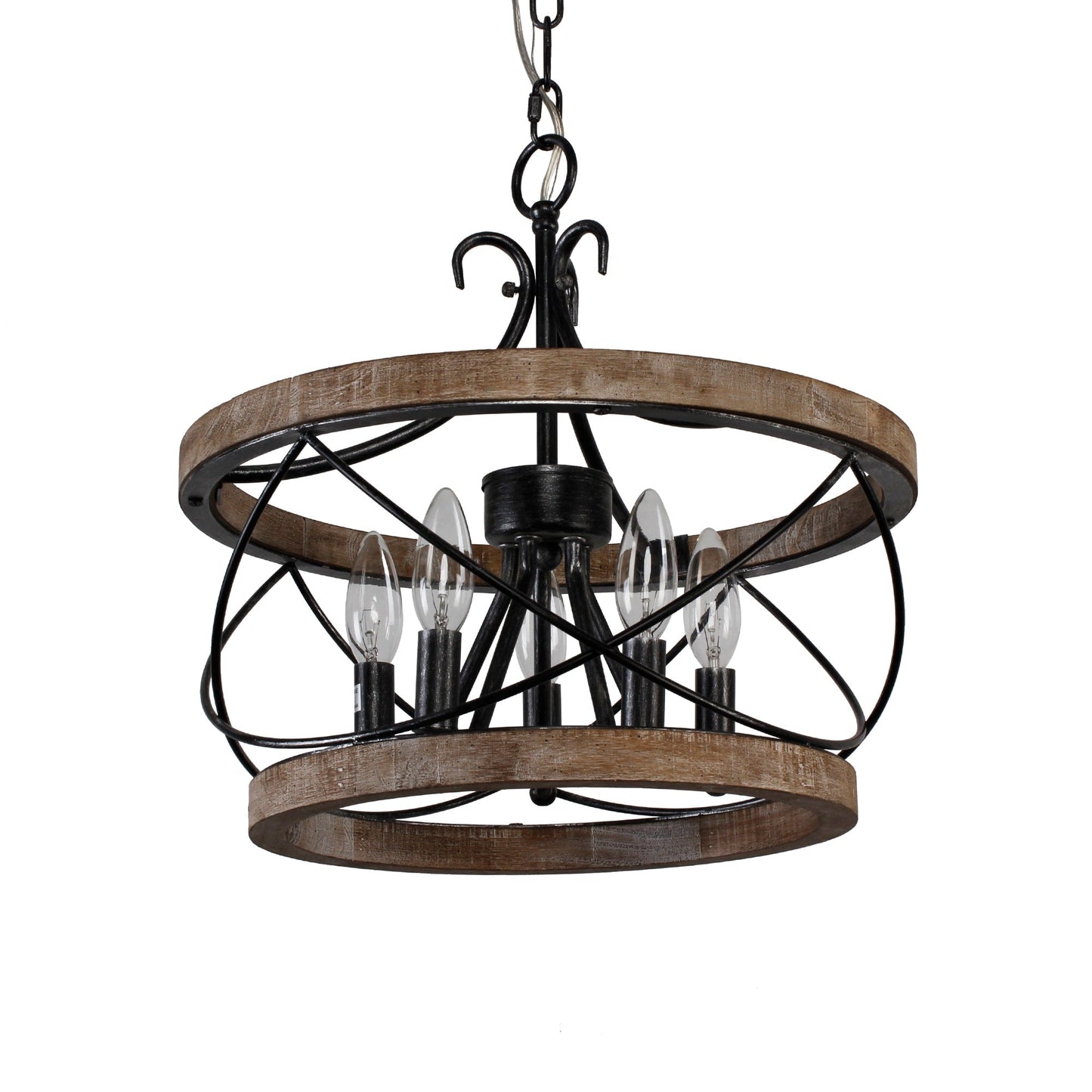 Lustre rustique Bella Depot à 5 lumières en bois avec cage, éclairage à intensité variable, suspension de style ferme réglable de 15,7 pouces pour îlot de cuisine