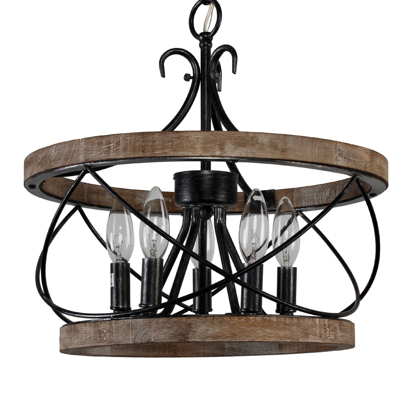 Lustre rustique Bella Depot à 5 lumières en bois avec cage, éclairage à intensité variable, suspension de style ferme réglable de 15,7 pouces pour îlot de cuisine