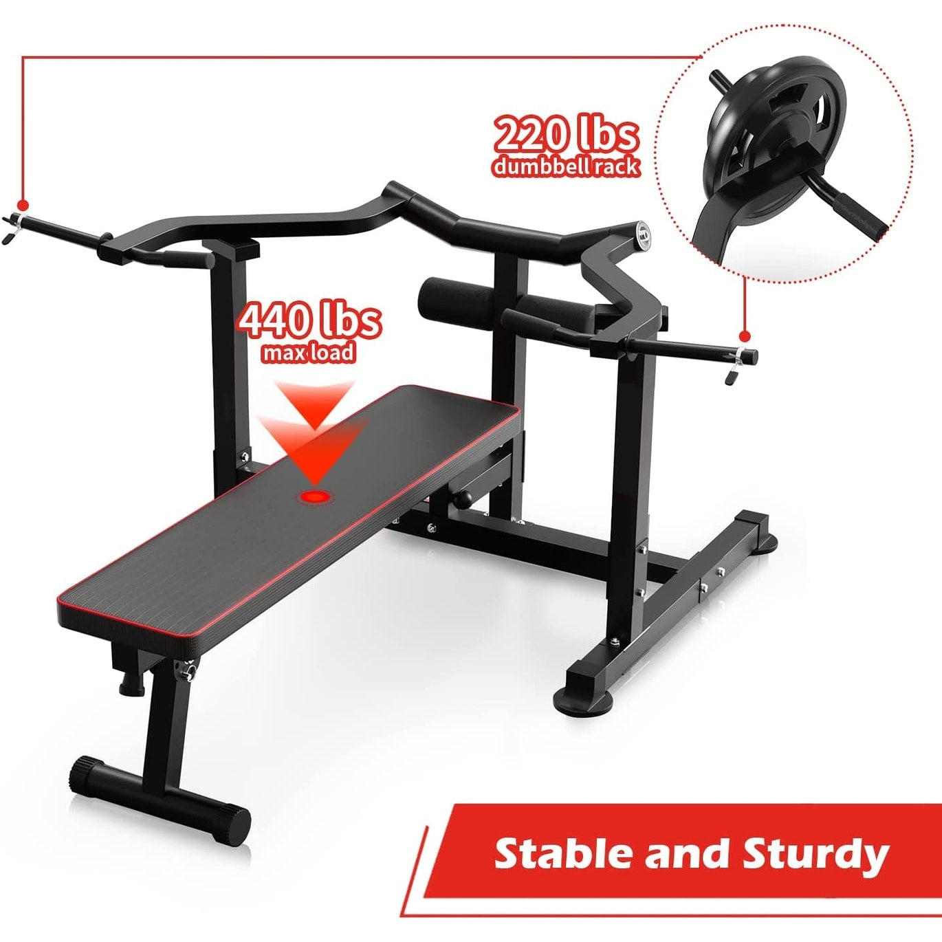 Banc de développé couché Zenova avec bras convergents indépendants et support pour haltères