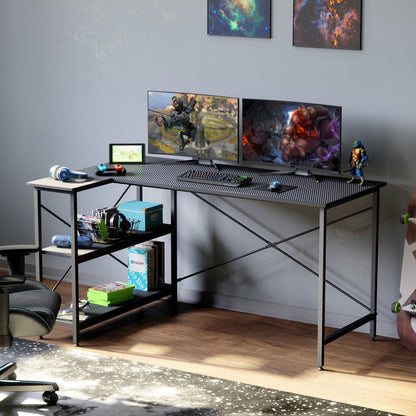 Petit bureau d'angle en forme de L avec étagères de rangement