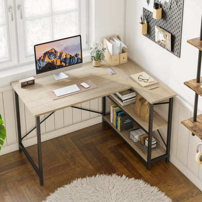Petit bureau d'angle en forme de L avec étagères de rangement
