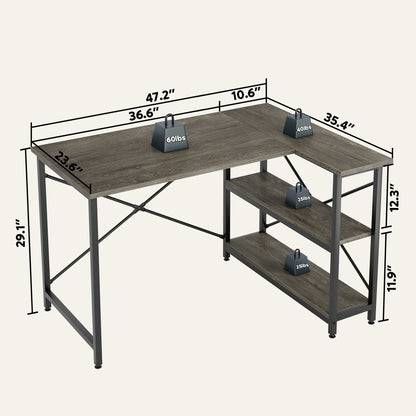 Petit bureau d'angle en forme de L avec étagères de rangement
