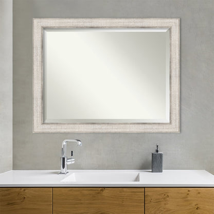 Miroir mural de salle de bain en bois biseauté - Cadre argenté à motif treillis - Argent treillis