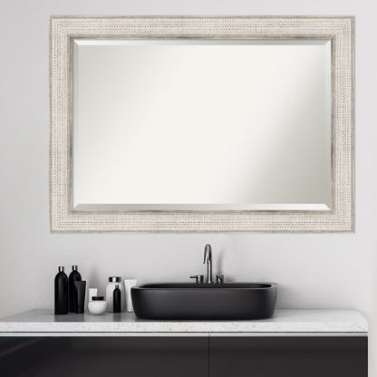 Miroir mural de salle de bain en bois biseauté - Cadre argenté à motif treillis - Argent treillis