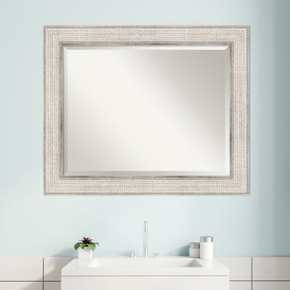 Miroir mural de salle de bain en bois biseauté - Cadre argenté à motif treillis - Argent treillis