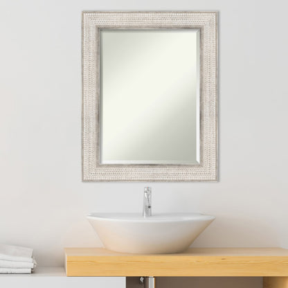Miroir mural de salle de bain en bois biseauté - Cadre argenté à motif treillis - Argent treillis