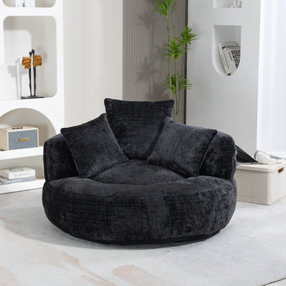 Pouf poire géant noir surdimensionné en chenille de 42,52 pouces avec trois coussins pour chambre à coucher