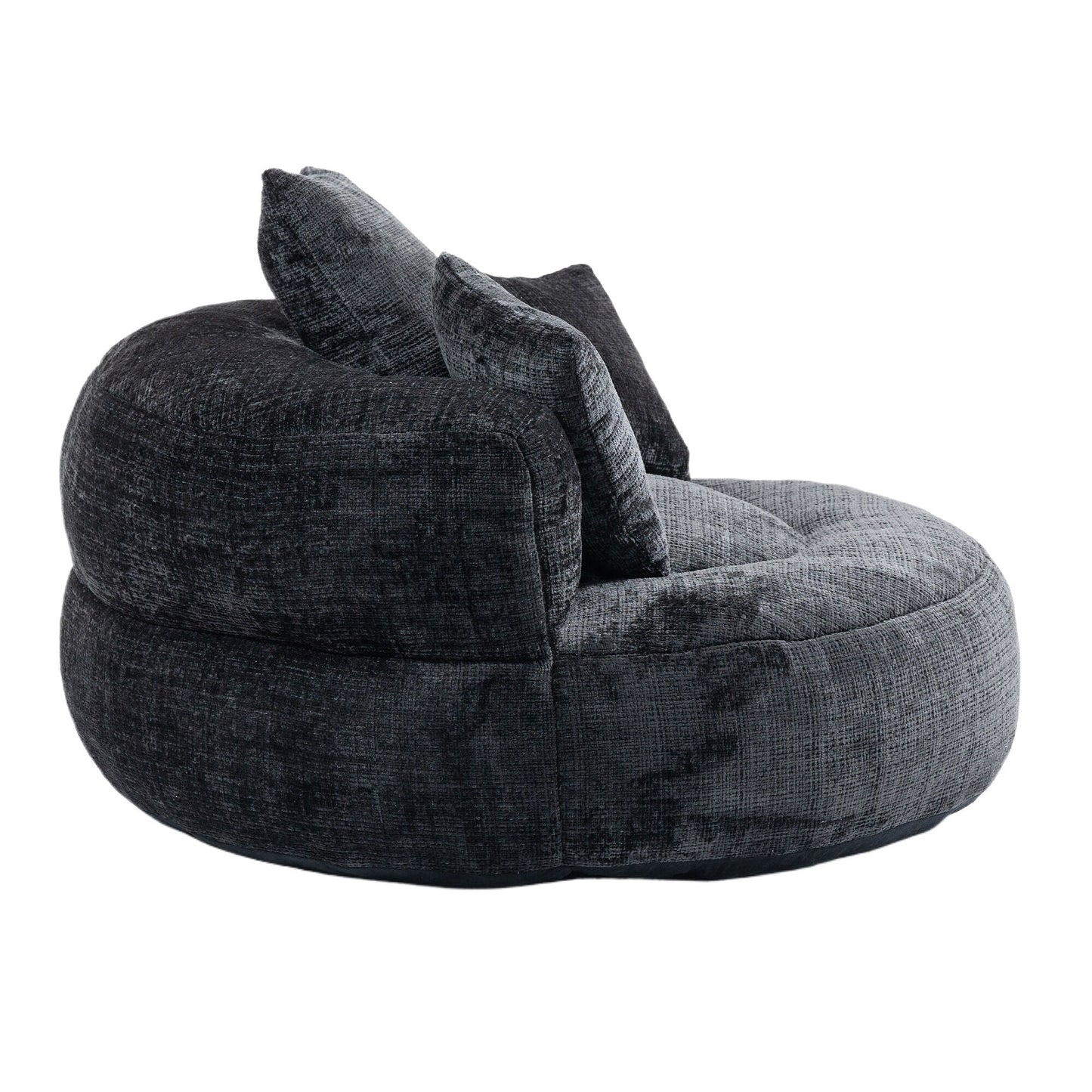 Pouf poire géant noir surdimensionné en chenille de 42,52 pouces avec trois coussins pour chambre à coucher