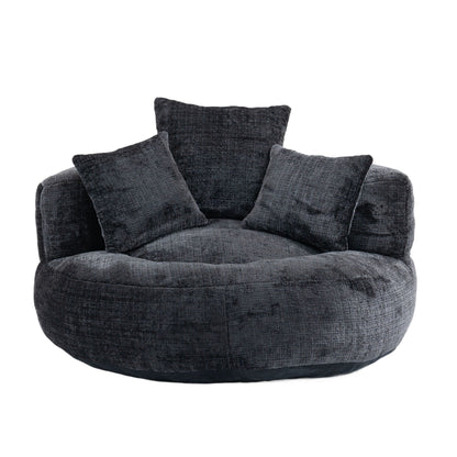 Pouf poire géant noir surdimensionné en chenille de 42,52 pouces avec trois coussins pour chambre à coucher