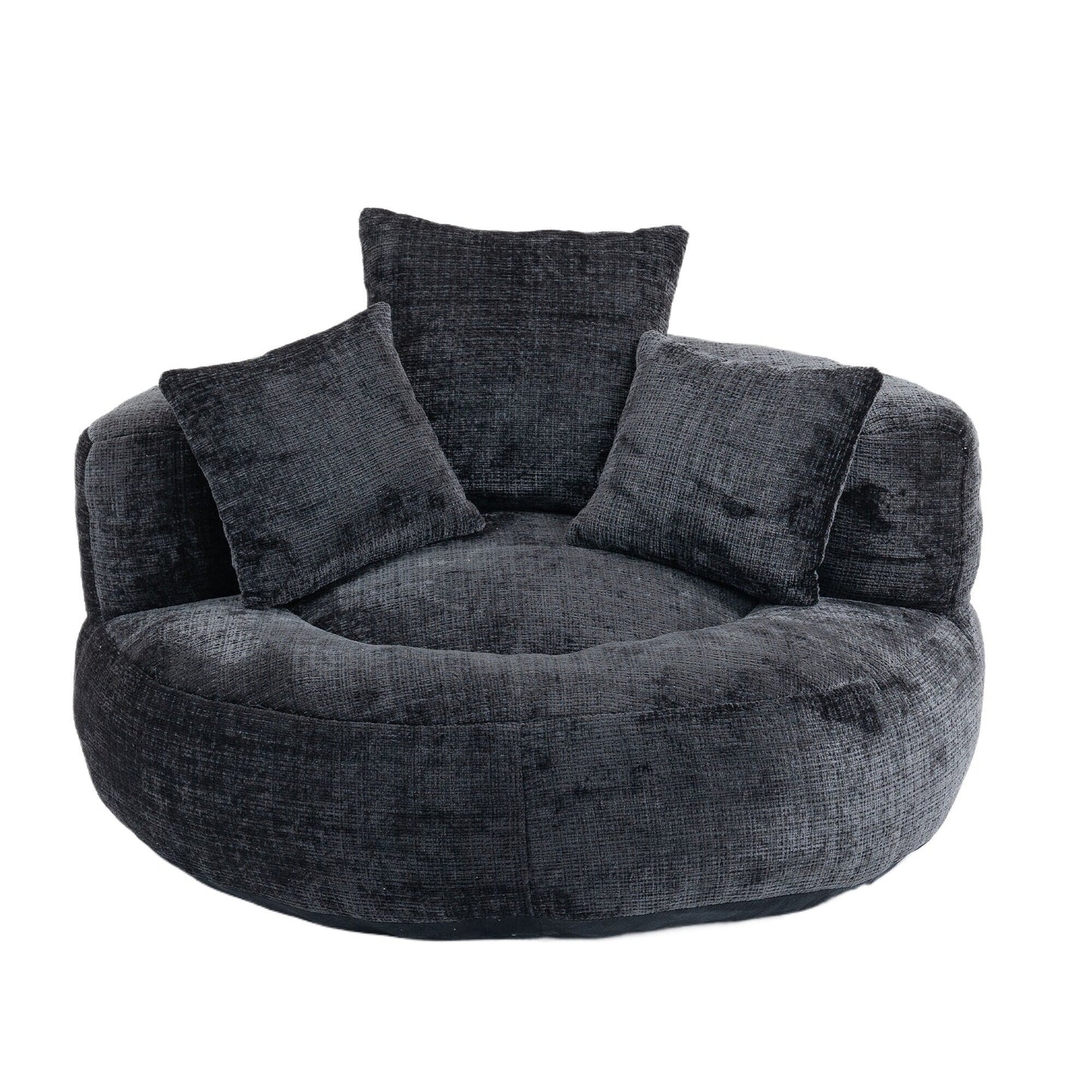 Pouf poire géant noir surdimensionné en chenille de 42,52 pouces avec trois coussins pour chambre à coucher