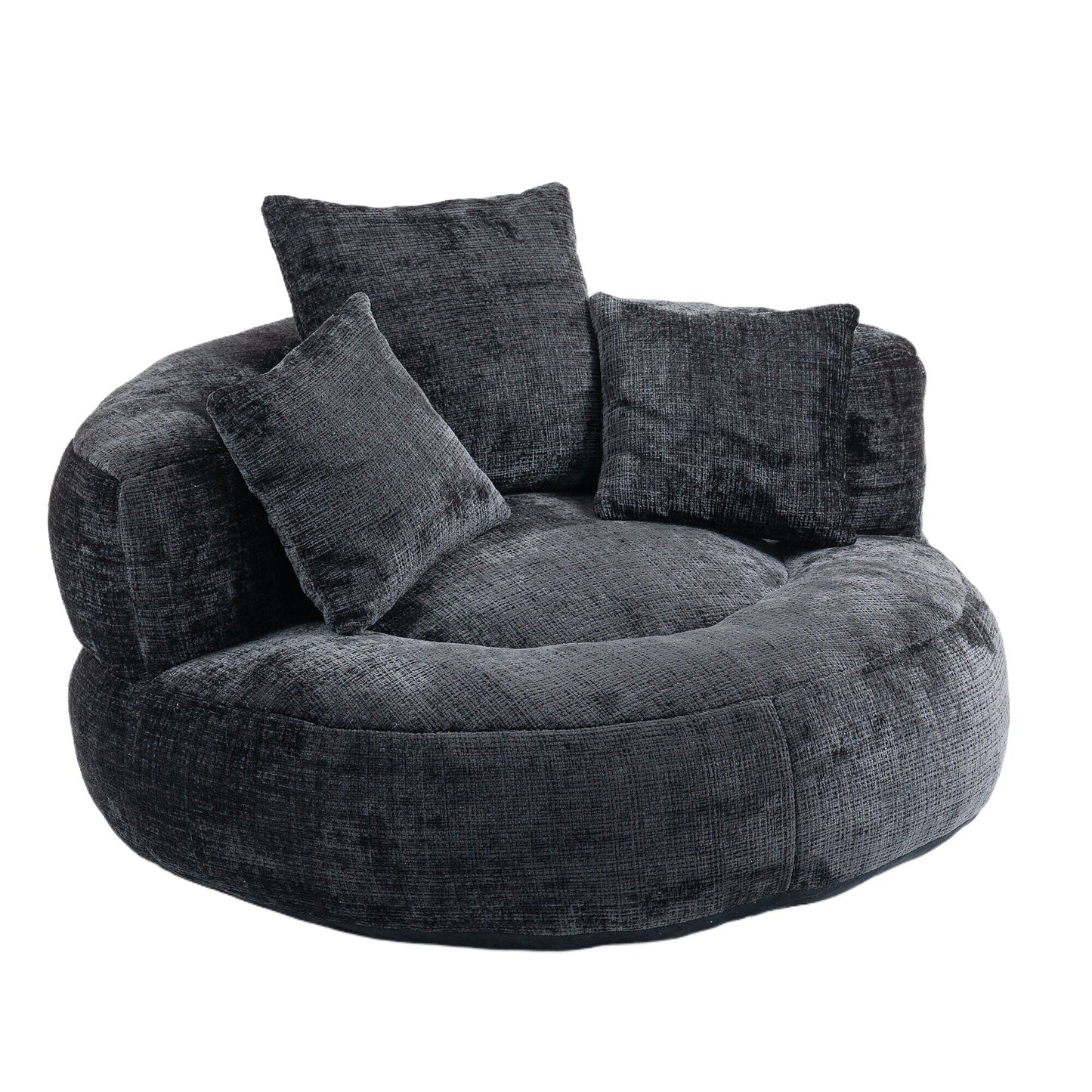 Pouf poire géant noir surdimensionné en chenille de 42,52 pouces avec trois coussins pour chambre à coucher
