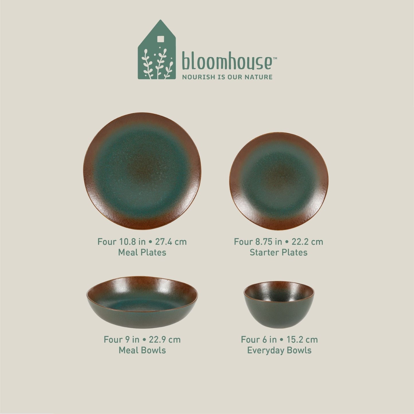 Service de table Bloomhouse Palermo Sun 16 pièces en grès à double bol et émail réactif