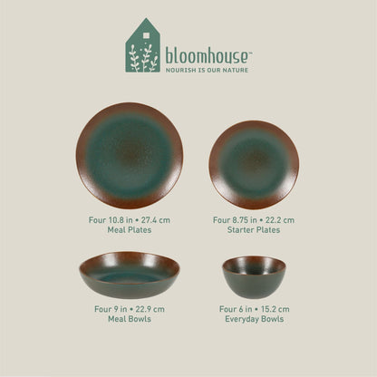 Service de table Bloomhouse Palermo Sun 16 pièces en grès à double bol et émail réactif