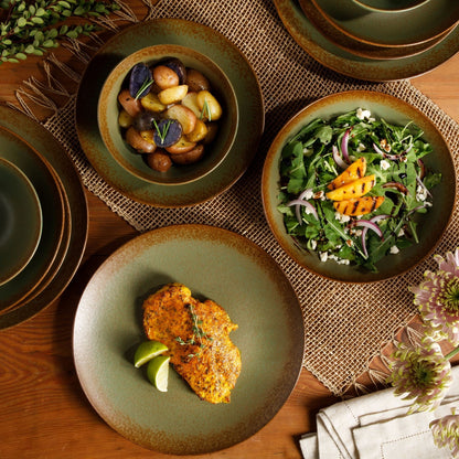 Service de table Bloomhouse Palermo Sun 16 pièces en grès à double bol et émail réactif