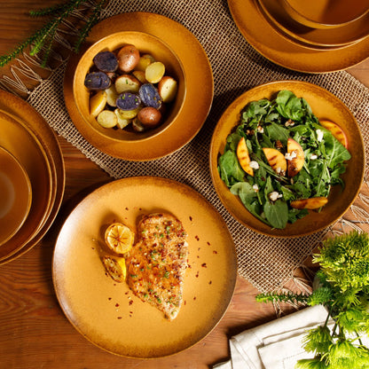 Service de table Bloomhouse Palermo Sun 16 pièces en grès à double bol et émail réactif