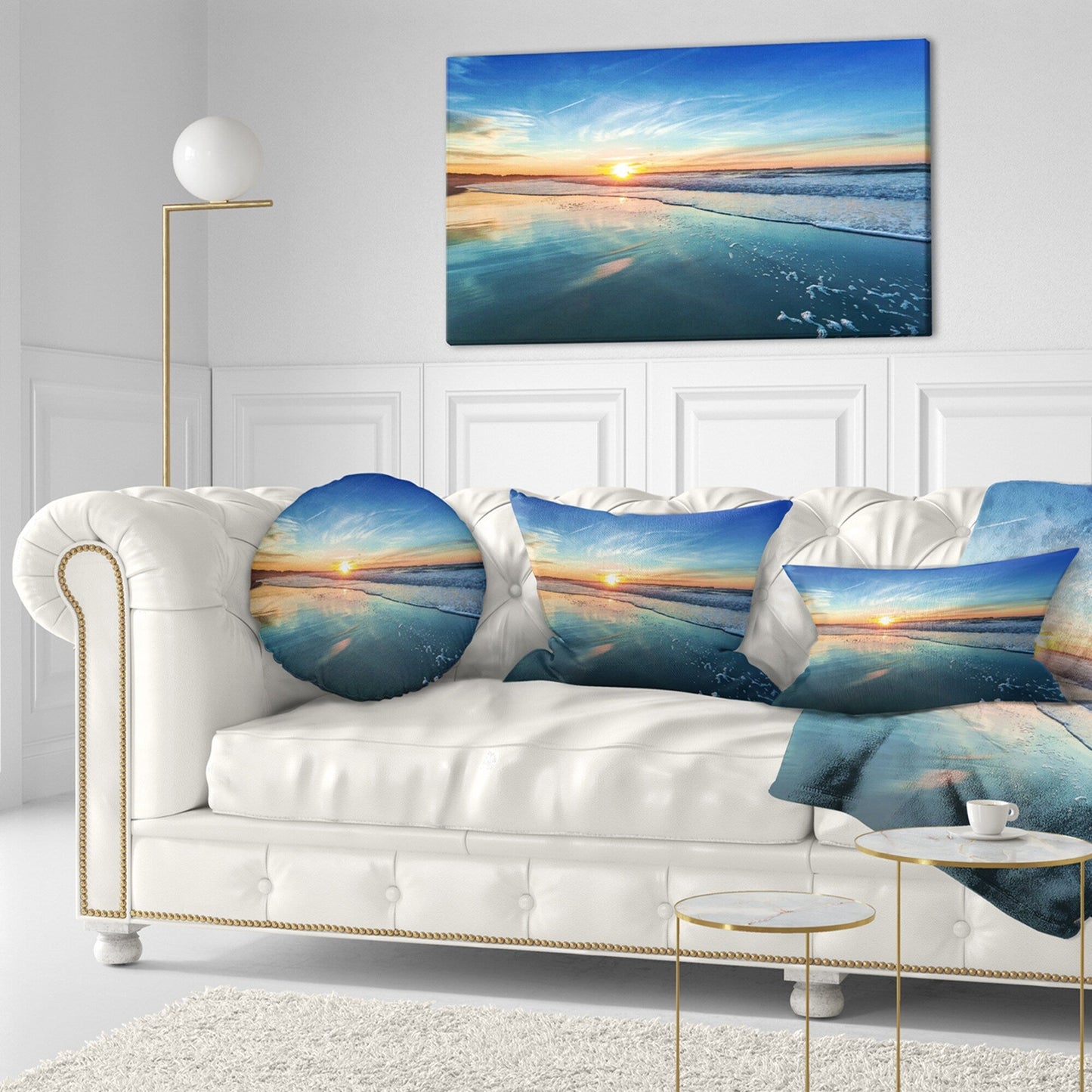 Bord de mer bleu avec coucher de soleil lointain - Tableau sur toile bord de mer
