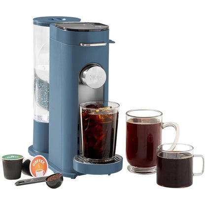 Cafetière individuelle bleue, compatible avec les capsules K-Cup, réservoir de 1,6 L, tailles de préparation de 177 à 710 ml, format compact