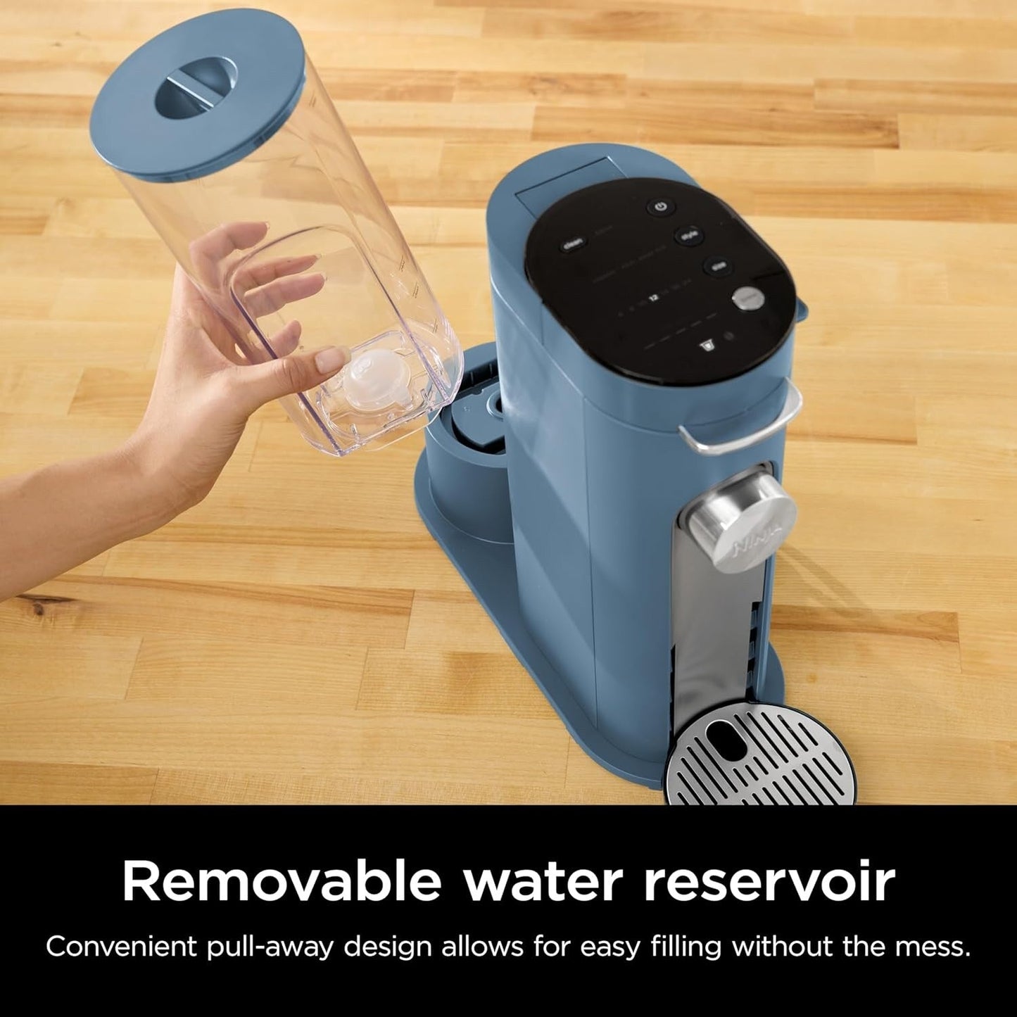 Cafetière individuelle bleue, compatible avec les capsules K-Cup, réservoir de 1,6 L, tailles de préparation de 177 à 710 ml, format compact