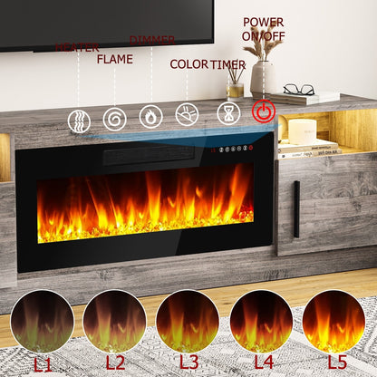 Meuble TV Bossin 70 avec cheminée électrique 36 pouces, compatible avec les téléviseurs jusqu'à 80 pouces, éclairage LED 16 couleurs/centre multimédia