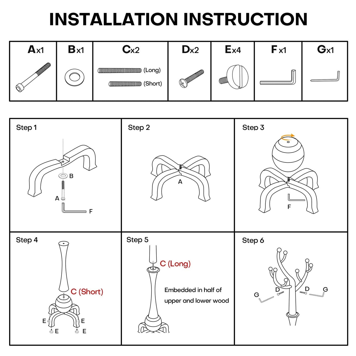 Porte-manteau autoportant en bois d'hévéa avec 8 crochets - 24,5 cm (L) x 70,87 cm (H)