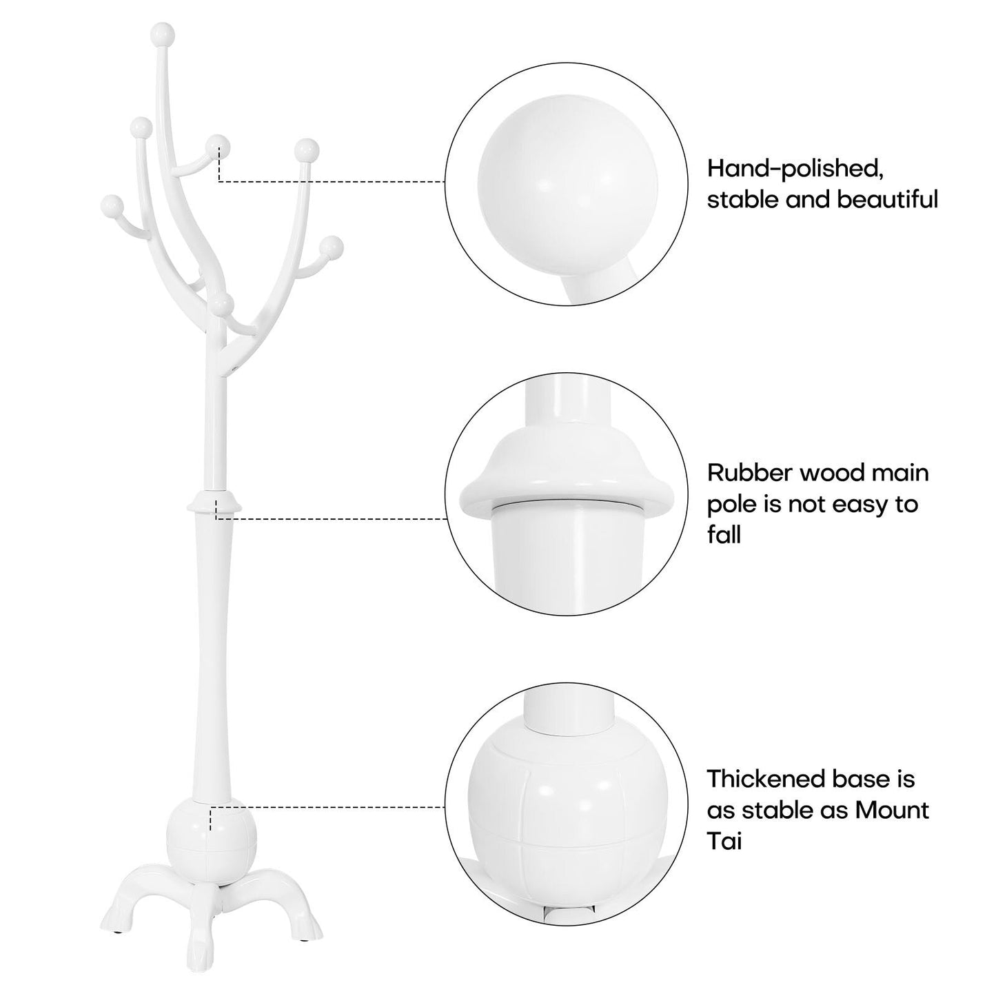 Porte-manteau autoportant en bois d'hévéa avec 8 crochets - 24,5 cm (L) x 70,87 cm (H)