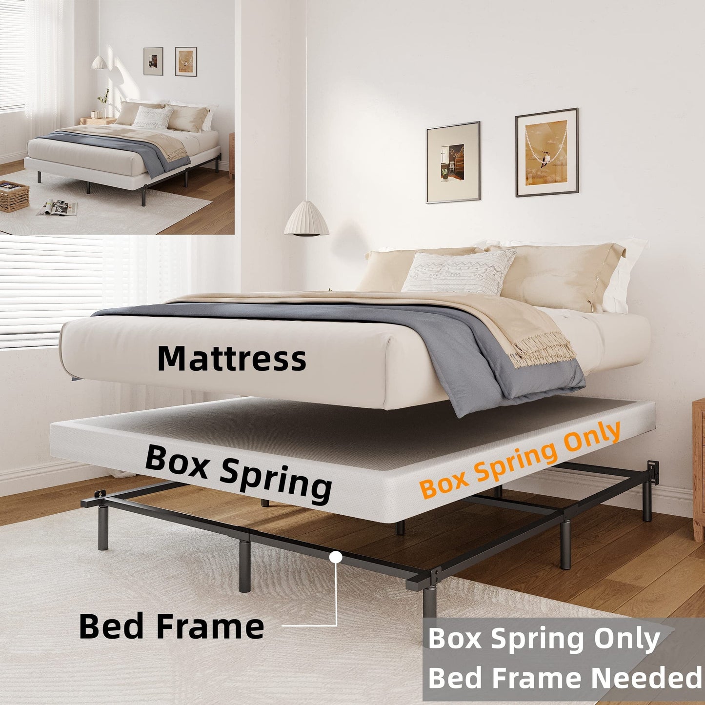 Ressort métallique extra-plat de 12,7 cm (5 pouces), structure robuste avec revêtement gris