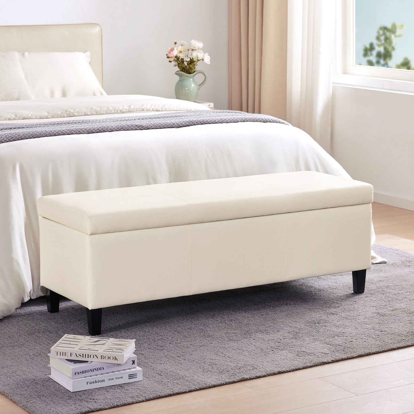 Pouf de rangement rectangulaire capitonné en similicuir (50,3 x 17,50 x 18 cm)