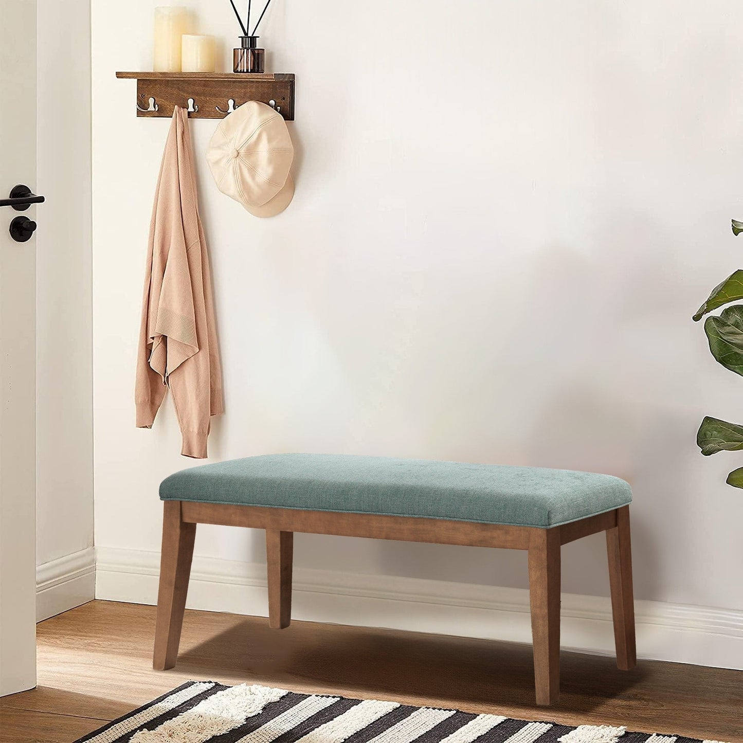 Banc d'entrée rembourré en tissu, banc de chambre à coucher pour pied de lit, beige, bois massif, 112 cm (44 pouces)