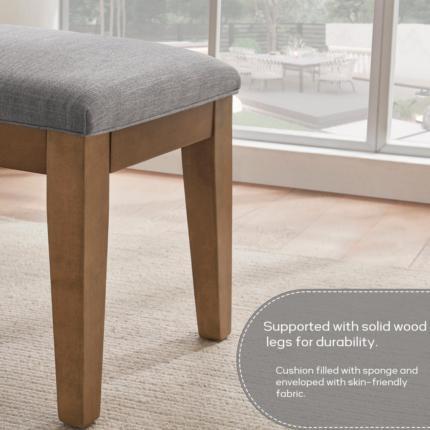 Banc d'entrée rembourré en tissu, banc de chambre à coucher pour pied de lit, beige, bois massif, 112 cm (44 pouces)