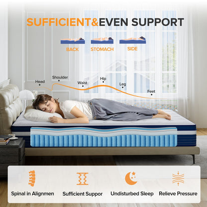 Matelas à ressorts ensachés SweDrea 25 cm (10 po) à fermeté moyenne, avec surmatelas intégré, pour soulager les douleurs dorsales et procurer une sensation de fraîcheur. Certifié CertiPUR-US, SGS et OEKO-TEX®.